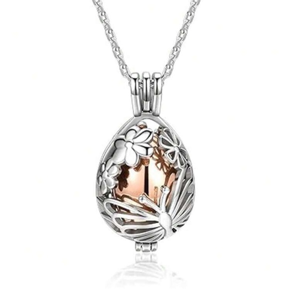 Elegant Silver and Rose Gold Butterfly Urn Necklace, Flower Urn Necklace - Picture 1 of 6